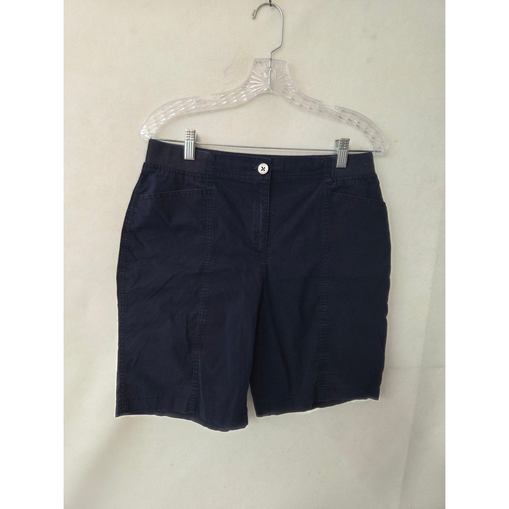 Chicos Navy Blue Bermuda Shorts Women 0.5 US 6 Elastic Waist Cotton Blend Casual